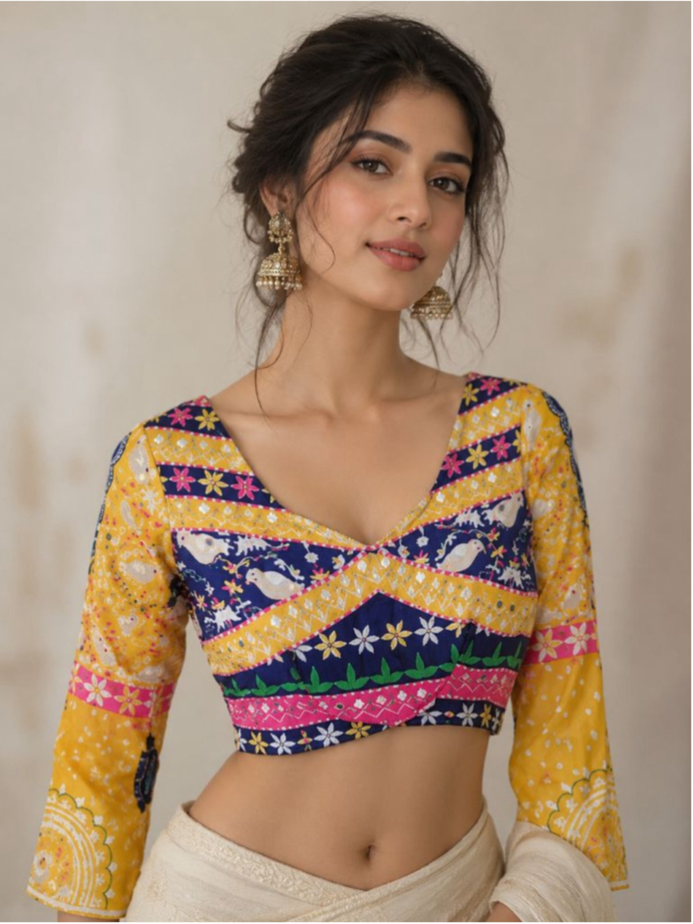 Cotton Mirror Work Choli Blue-Yellow